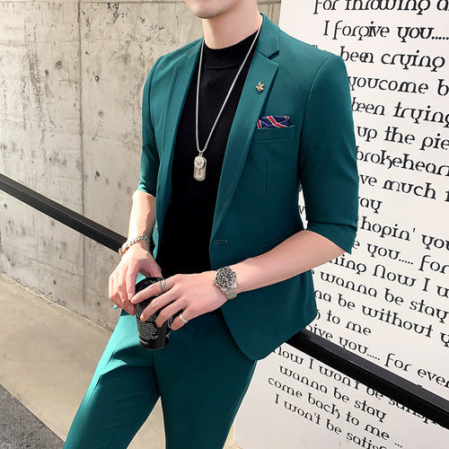 Modern Single Button Two-Piece Suit with Three-Quarter Sleeves