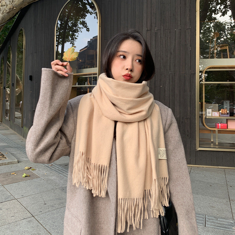 Elegant Wool Blend Tassel Scarf