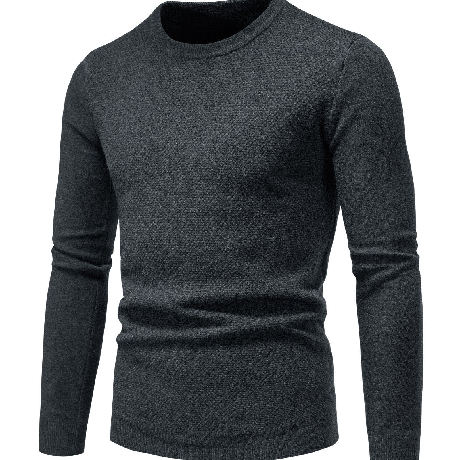 A black Urban Wave Chunky Knit sweater with a crew neckline and a textured fabric.