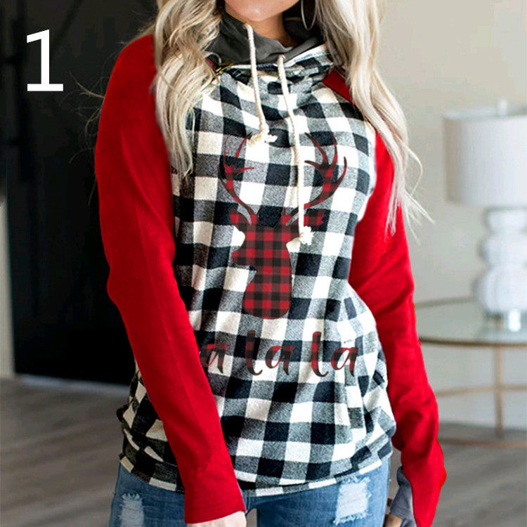 Christmas Tree Print Hooded Sweater Women
