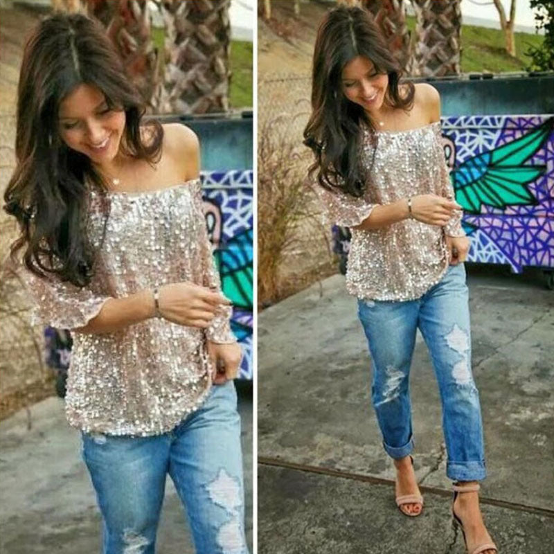 Urban Glam Off-Shoulder Glitter Top