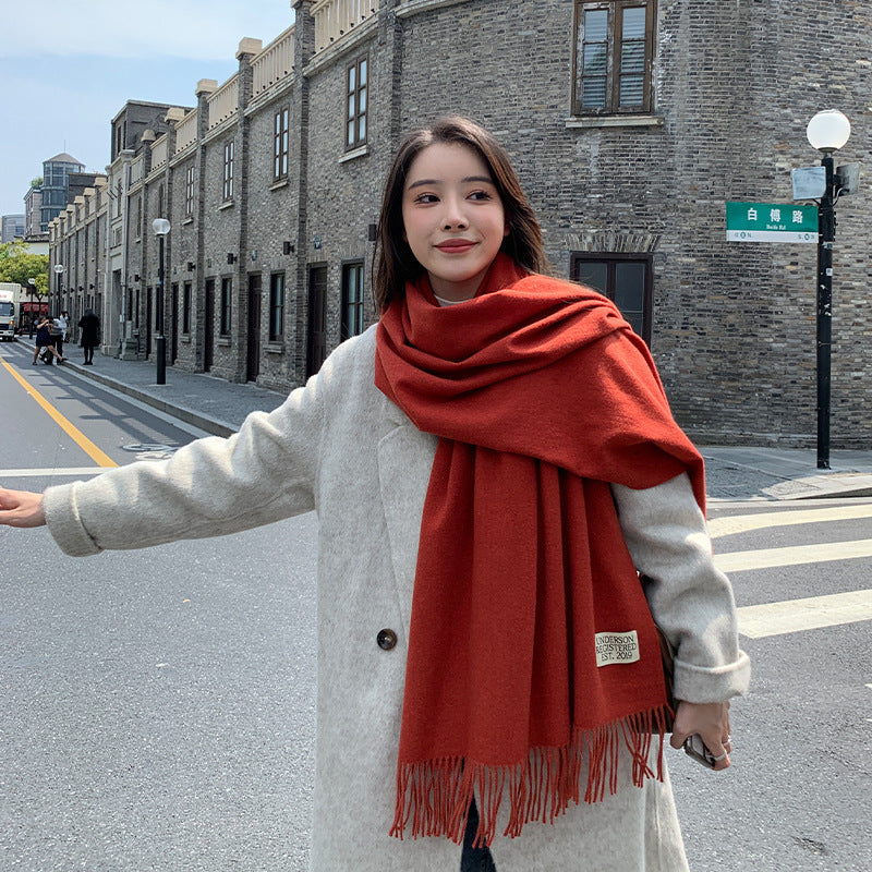 Elegant Wool Blend Tassel Scarf