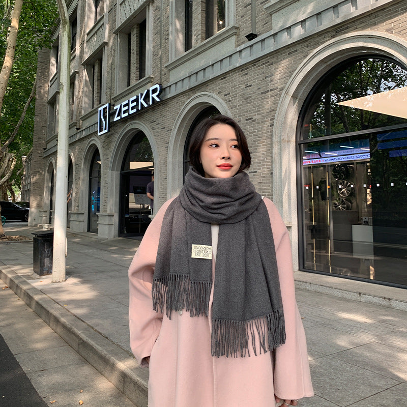 Elegant Wool Blend Tassel Scarf