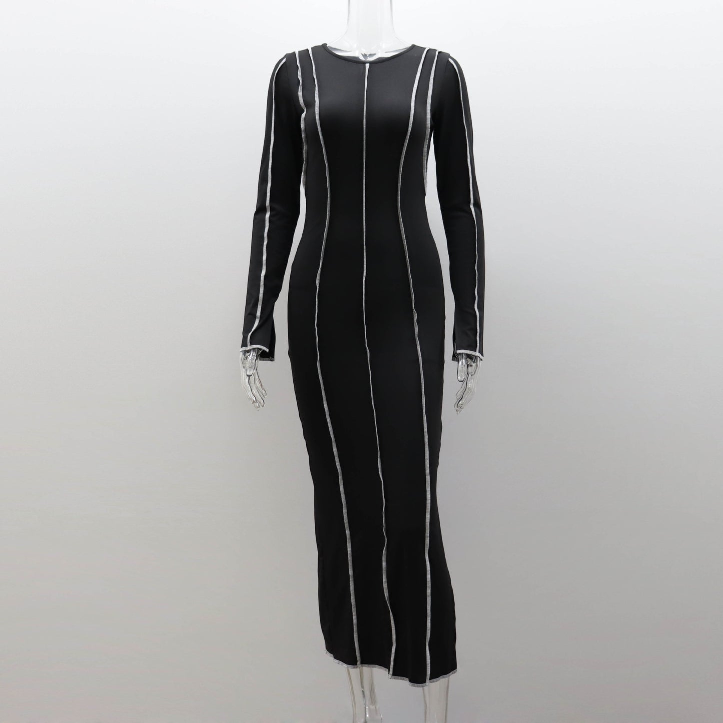 Eternal Elegance Round-Neck Dress with Long Sleeves