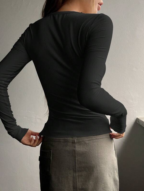 Buttoned Elegance Women's Long Sleeve Tee