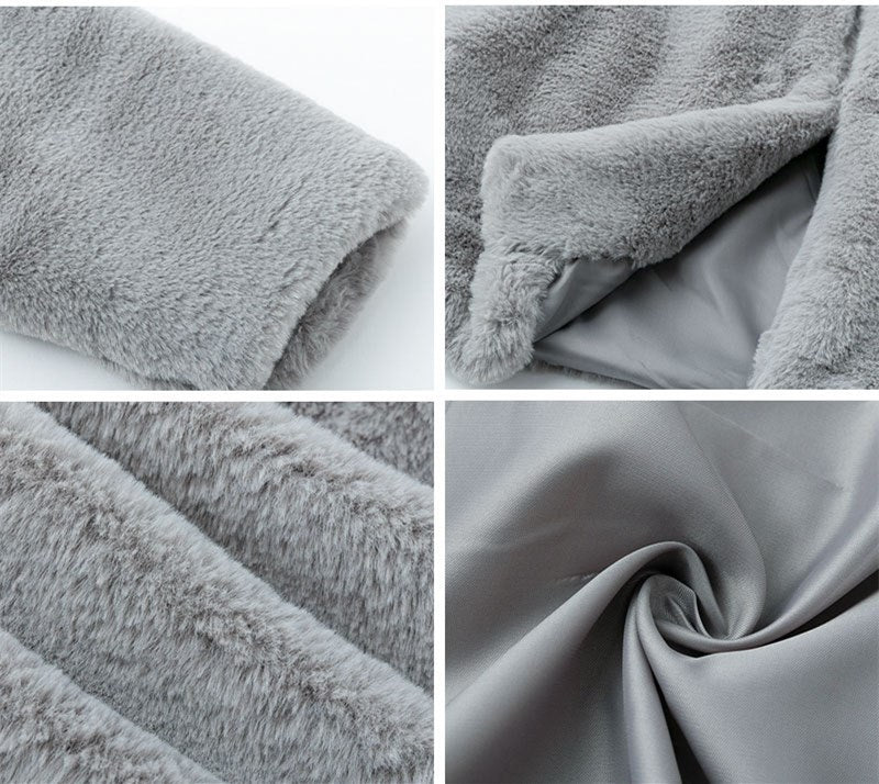 A woman wearing a pink Urban Luxe Fur Coat with a turn-down collar, longline design, and full-length sleeves. She is paired with a white top and white shorts, accessorized with a belt, handbag, and sunglasses.