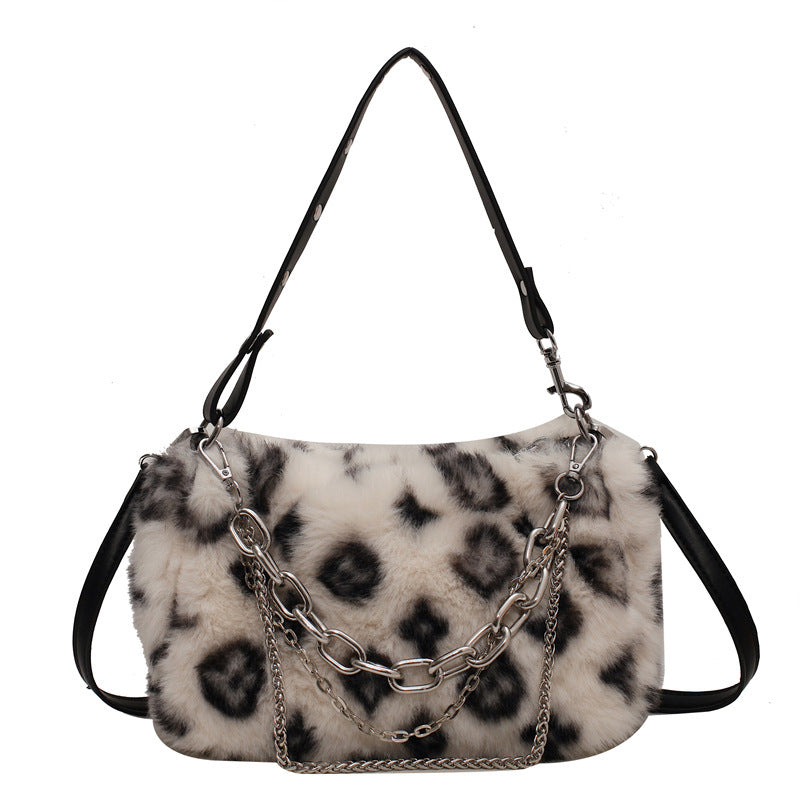 Floral Charm Plush Chain Shoulder Bag