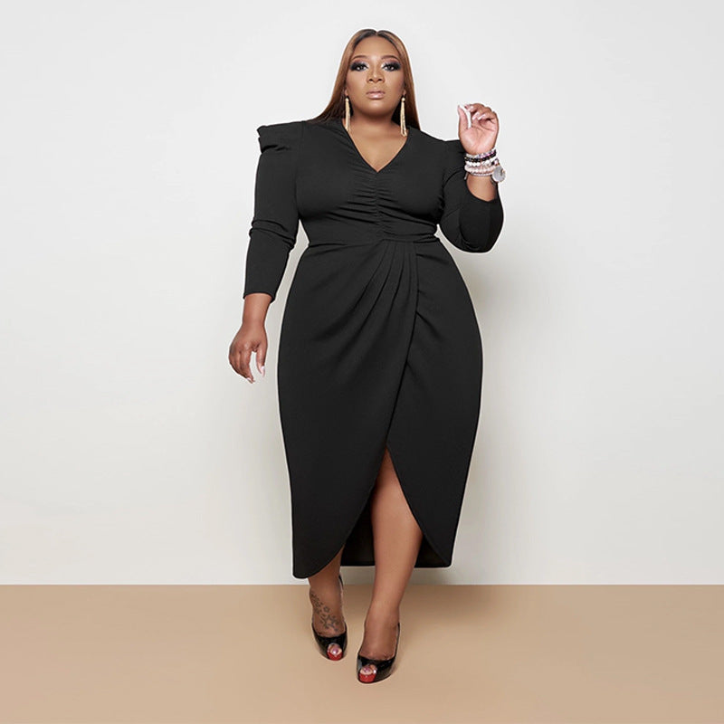 Modern Casual Slit Dress - Plus Size, Irregular Hem Design