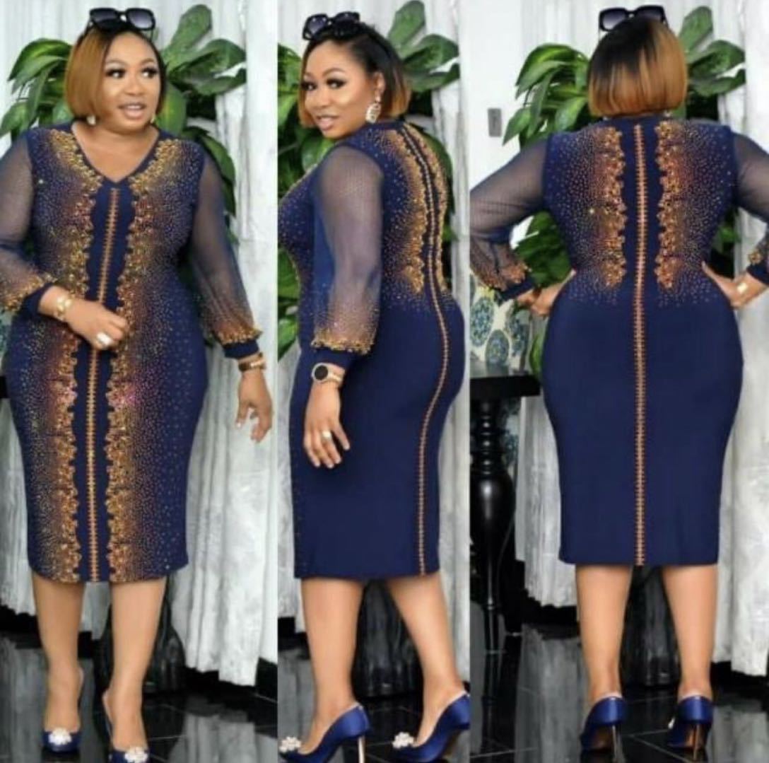Elegant Slim Fit Chiffon Yarn Long Sleeve Mid-Length Dress - Plus Size