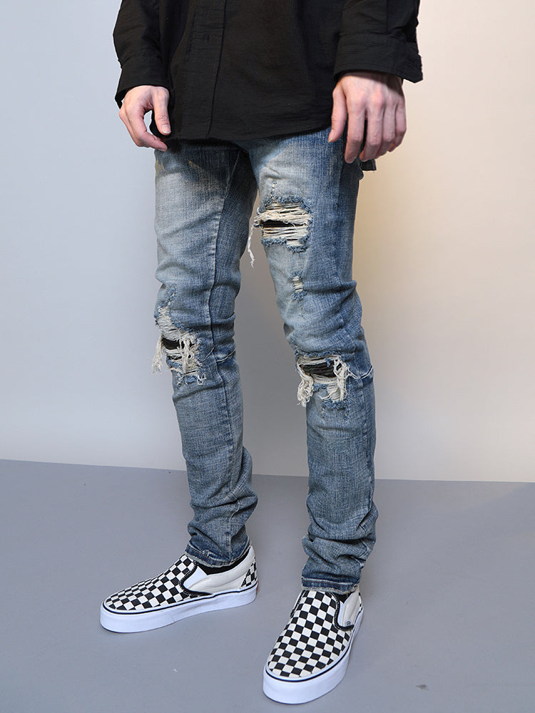 Mens Ripped Washed Blue Denim Jeans Sean Powell Apparel