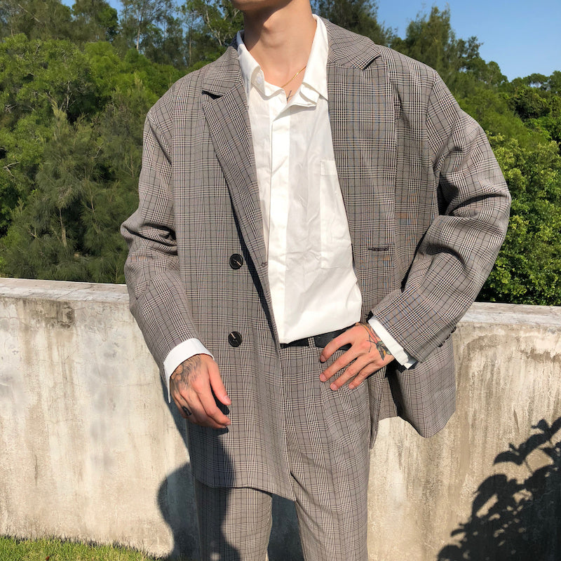 Cuibuju 20SS Korean Plaid Loose-Fit Single-Breasted Jacket