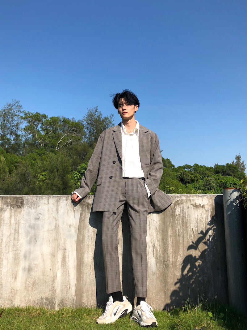 Cuibuju 20SS Korean Plaid Loose-Fit Single-Breasted Jacket