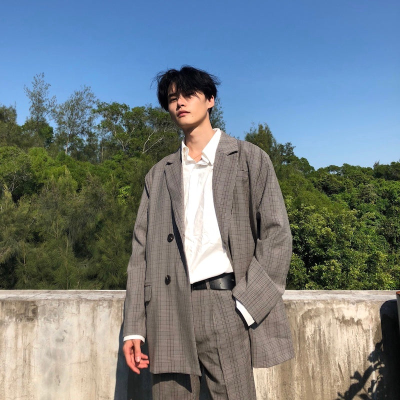 Cuibuju 20SS Korean Plaid Loose-Fit Single-Breasted Jacket