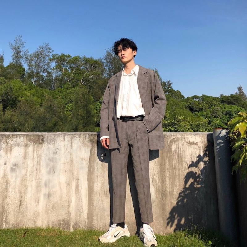 Cuibuju 20SS Korean Plaid Loose-Fit Single-Breasted Jacket