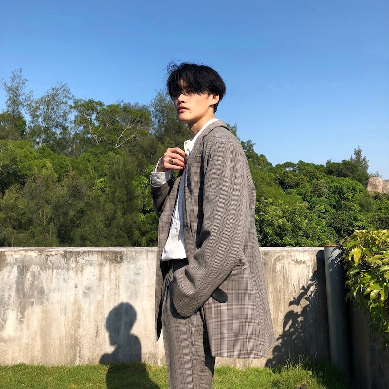 Cuibuju 20SS Korean Plaid Loose-Fit Single-Breasted Jacket