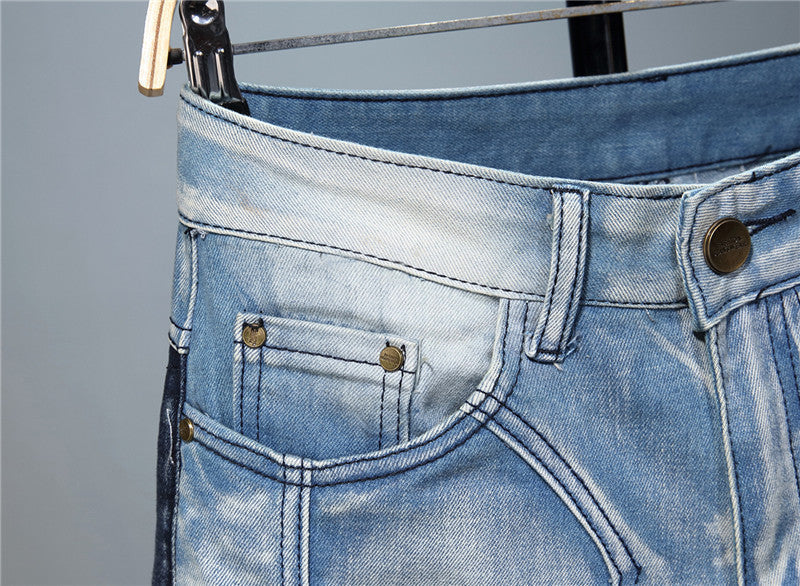 European And American Stitching Color-blocking Stretch-footed Men's Jeans Sean Powell Apparel