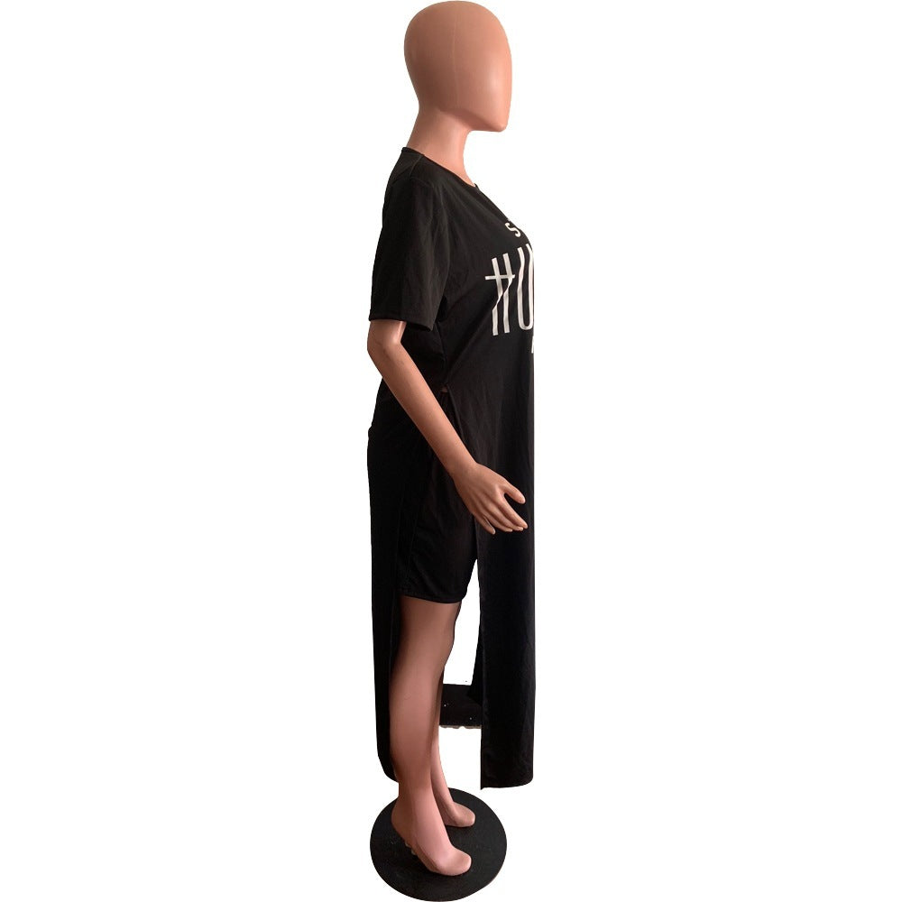 Trendy Letter Print Plus Size Blouse – Casual Short Sleeve Suit