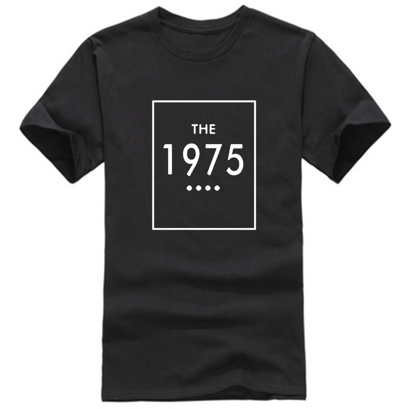 A black oversized t-shirt with 'THE 1975' printed in black lettering on the front.