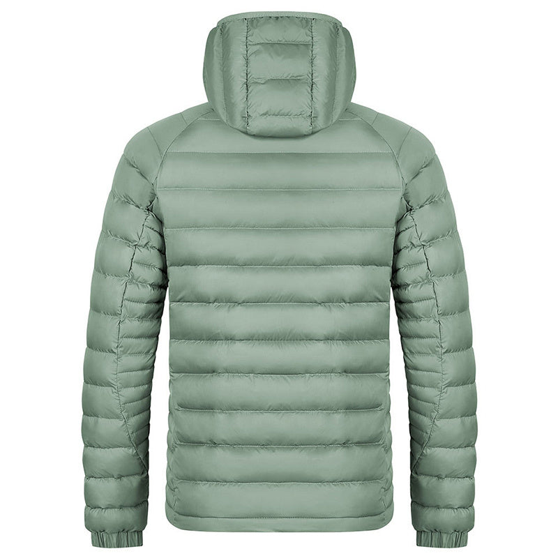 Winter Lightweight Hooded Coat With Pockets Fashion Warm Portable Zipper Jacket For Men Clothing Solid Color Outerwear Tops Sean Powell Apparel