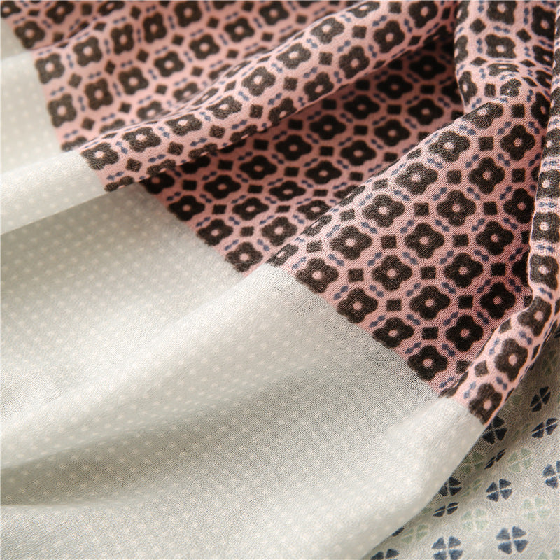 Plain Small Plaid Contrast Color Women's Silk Scarf Shawl Cotton And Linen