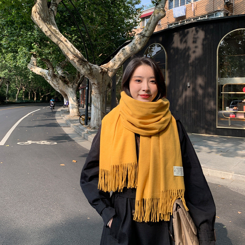 Elegant Wool Blend Tassel Scarf