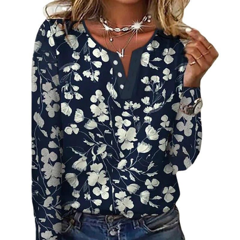 Stylish Floral Print Round Neck Blouse Sean Powell Apparel