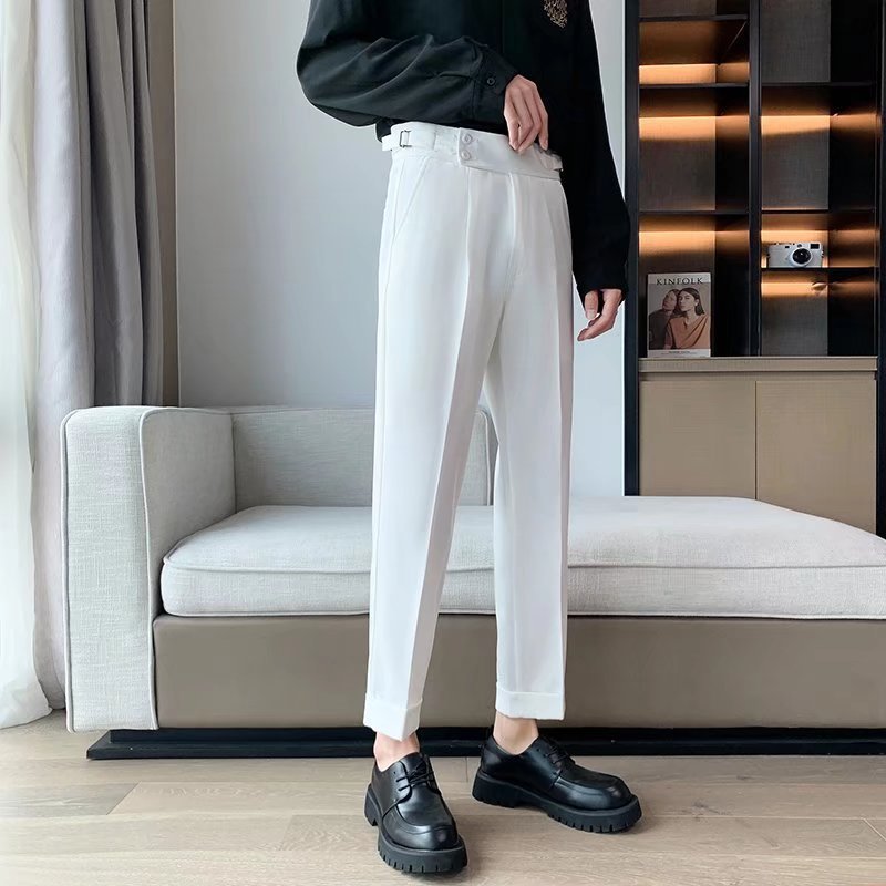 Draped Slim Fit Cropped Suit Pants for Men