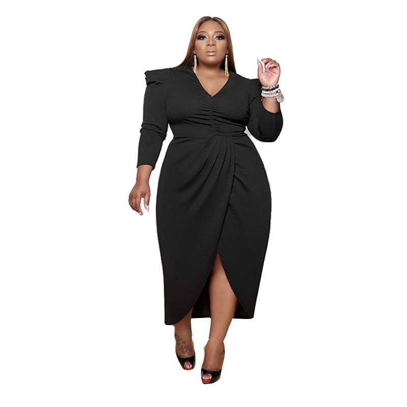 Modern Casual Slit Dress - Plus Size, Irregular Hem Design