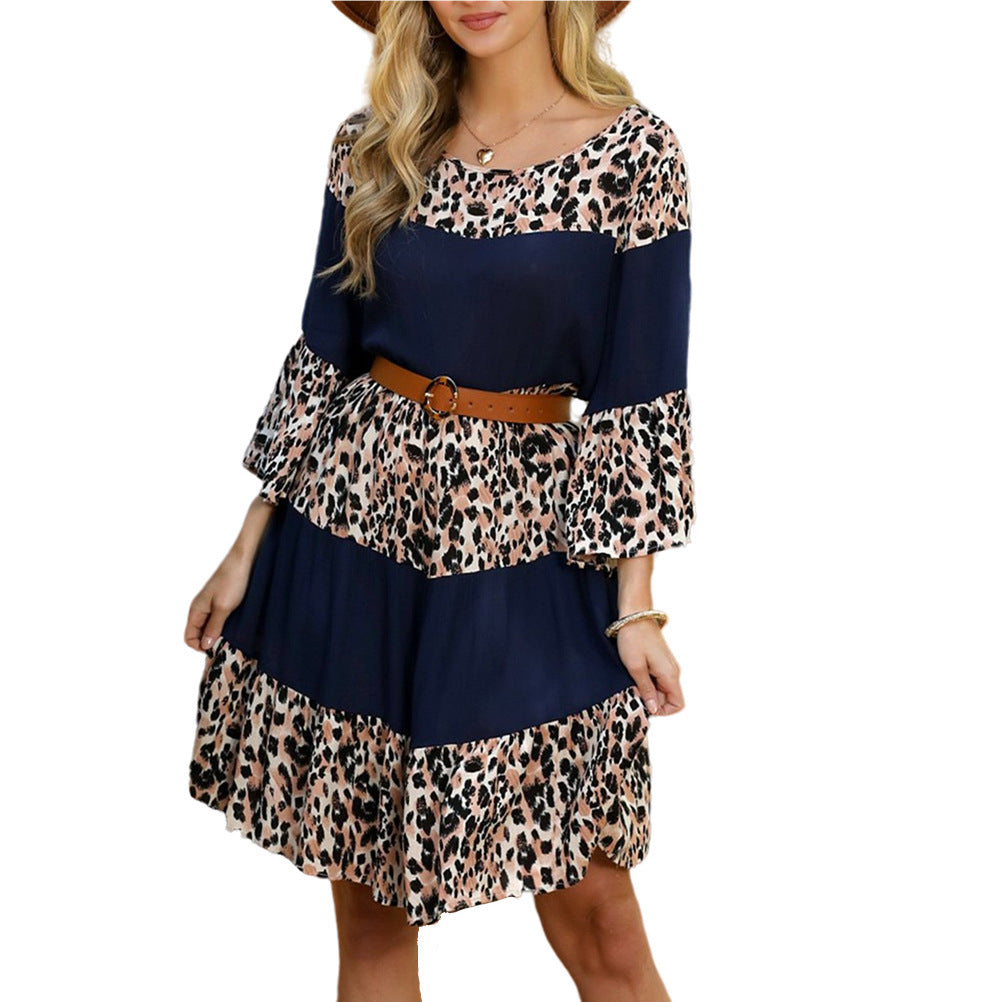 Floral Breeze Round Neck Bell Sleeve Pullover Dress