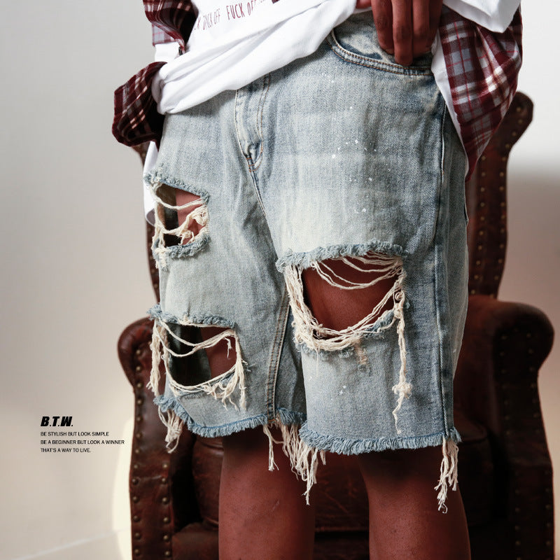 Men's Jeans Mens Jeans Streetwear Jean Shorts Men Spring Summer Fashion Ripped Hollow Out Design Denim Short Pant Vintage Loose Straight Sean Powell Apparel