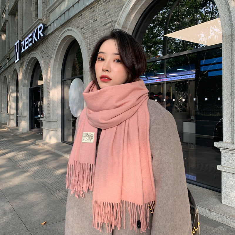 Elegant Wool Blend Tassel Scarf