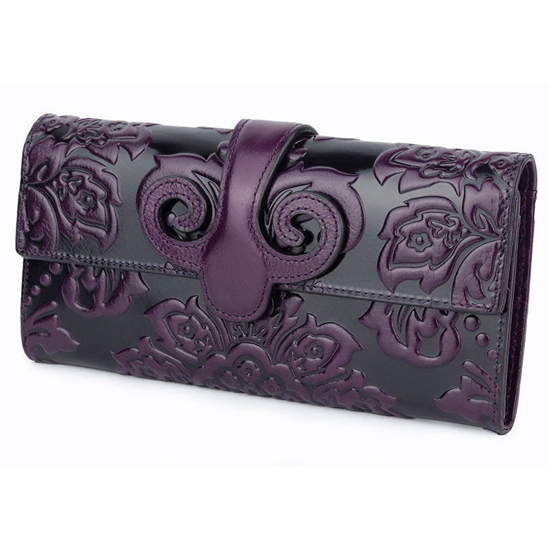 Women's long wallet with first layer oil wax leather Sean Powell Apparel