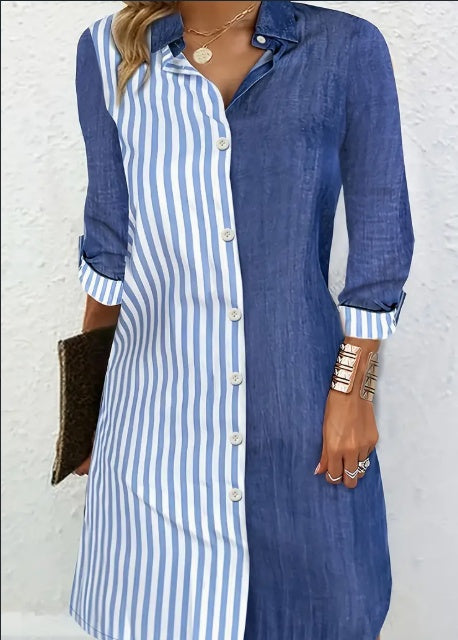 Versatile Striped Block Dress – Perfect for Spring & Fall