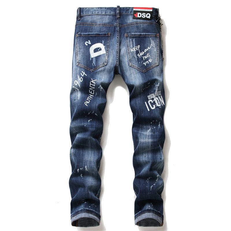 men jeans famous D2 Men slim jeans pants mens denim trousers zipper blue hole Pencil Pants Sean Powell Apparel