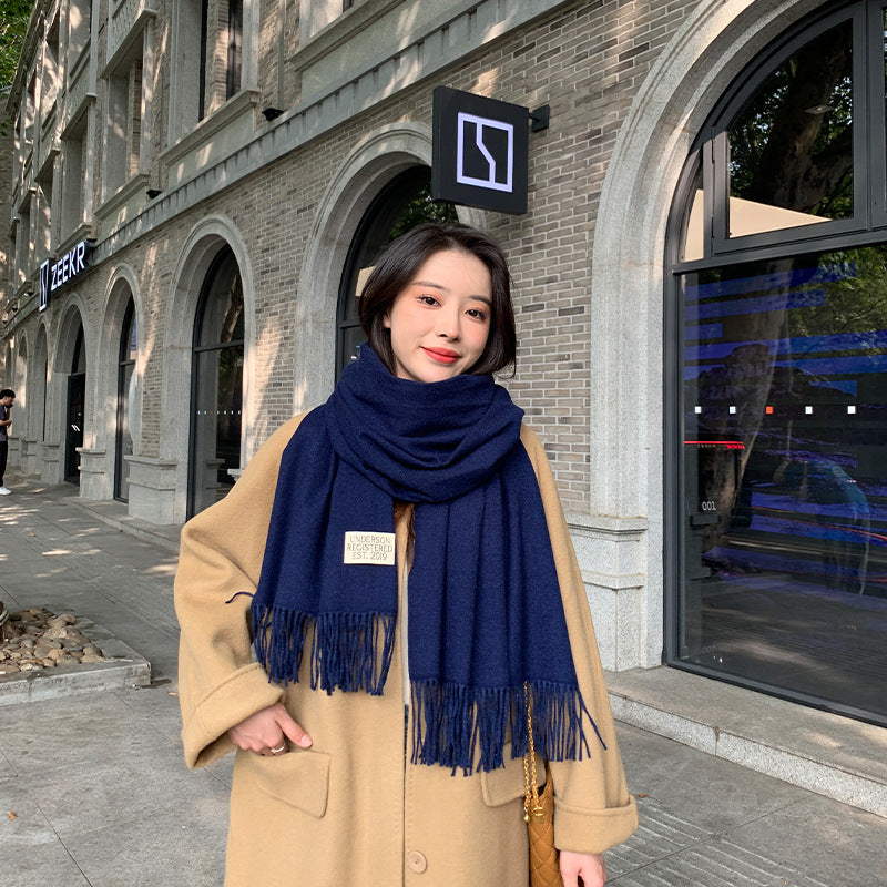 Elegant Wool Blend Tassel Scarf