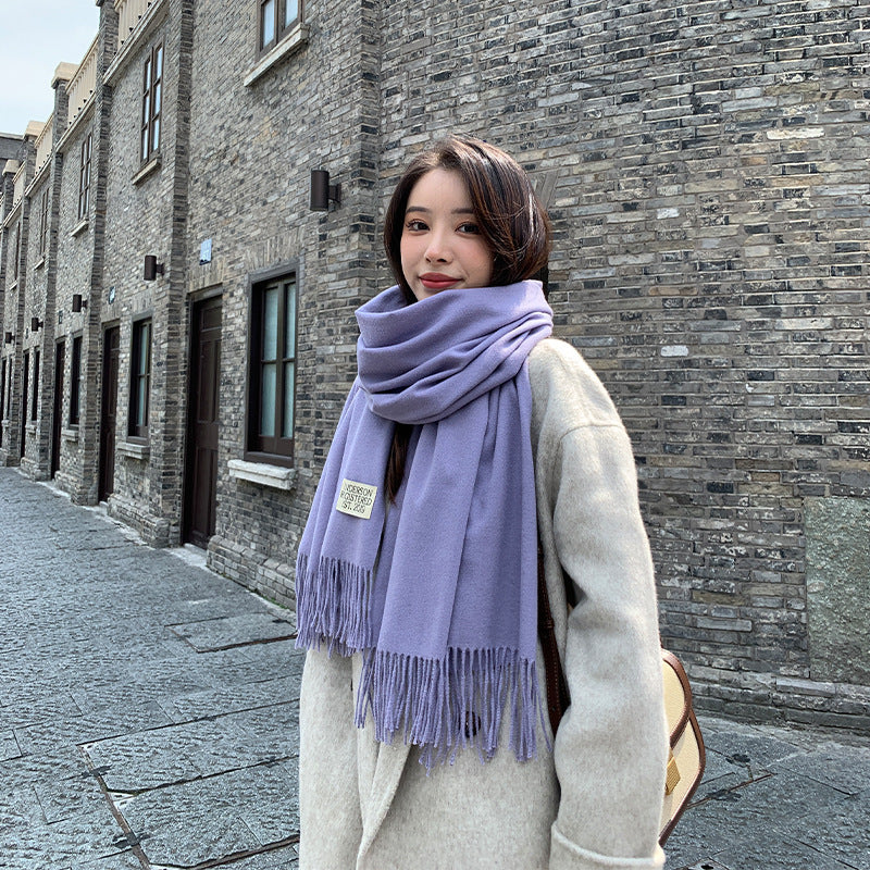Elegant Wool Blend Tassel Scarf