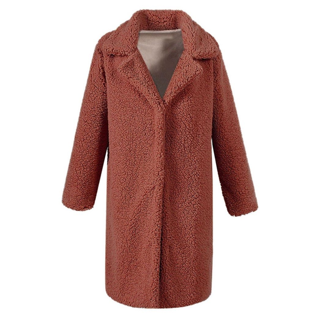 A Urban Luxe Faux Fur Coats in brown color, featuring a concealed button closure and double pockets.