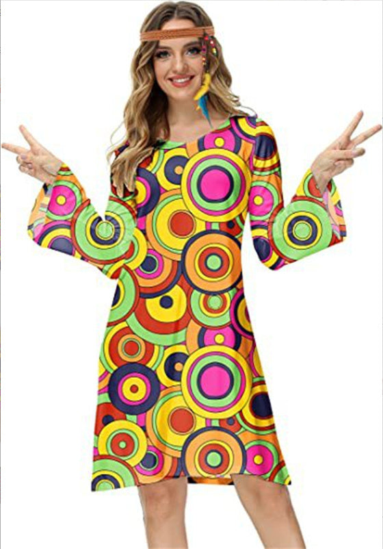 Retro Chic Hippie Print Dress