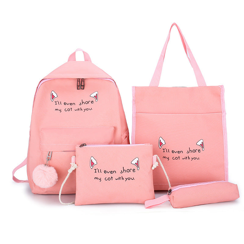 Womens Backpack Contrast Color 4pcs Set Canvas Waterproof Bag