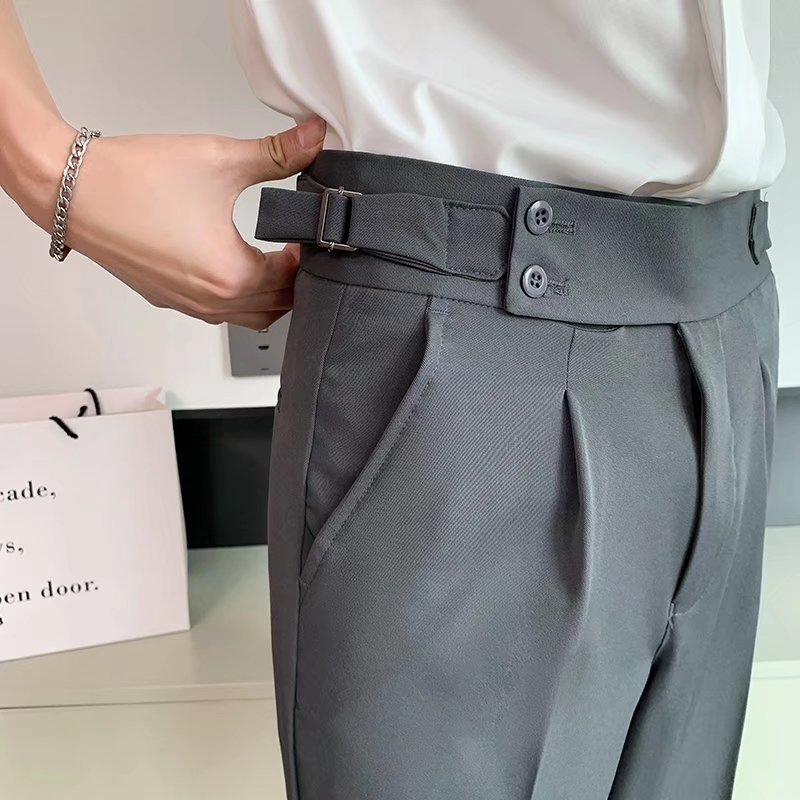 Draped Slim Fit Cropped Suit Pants for Men
