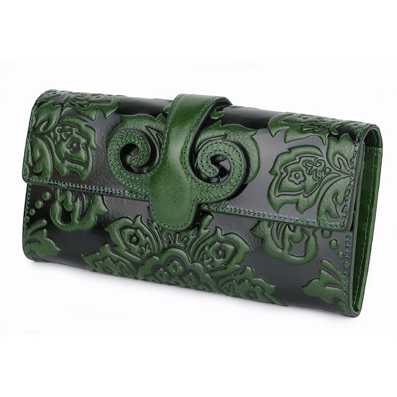 Women's long wallet with first layer oil wax leather