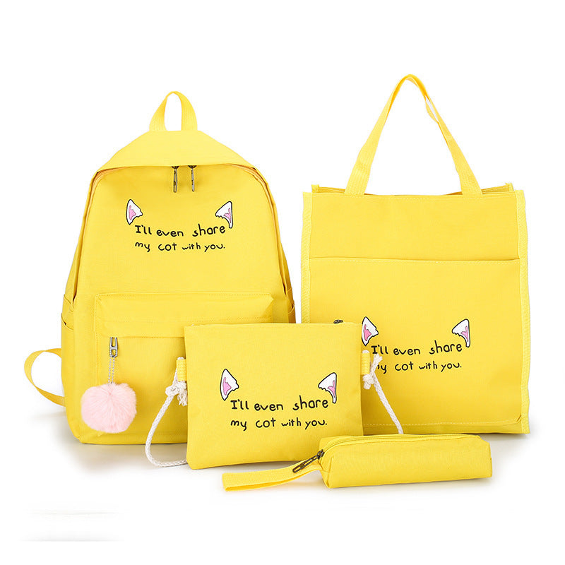 Womens Backpack Contrast Color 4pcs Set Canvas Waterproof Bag