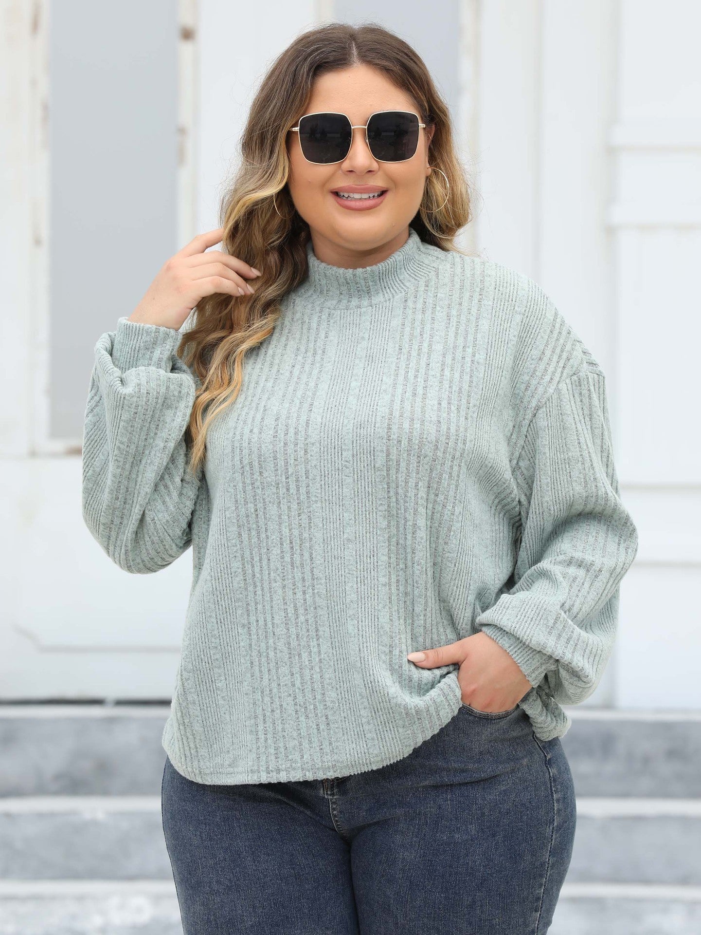 Elegant Ease Half-Turtleneck Tee – Plus Size Comfort