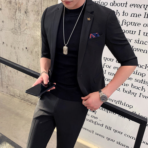 Modern Single Button Two-Piece Suit with Three-Quarter Sleeves