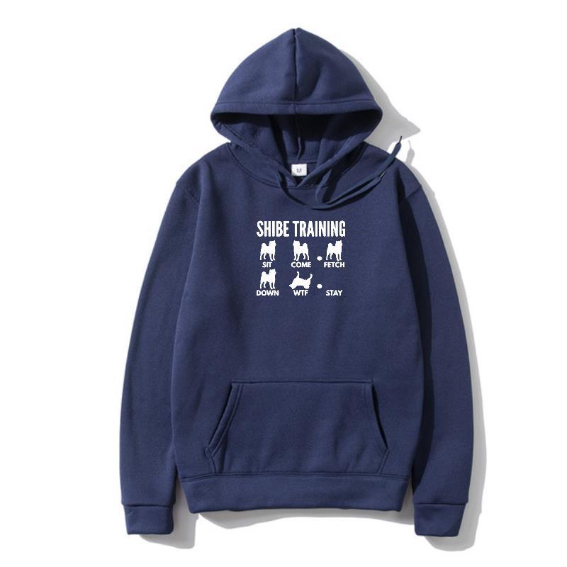A blue hoodie with 'URBAN TRAINER' text and illustrations of dogs on the front.