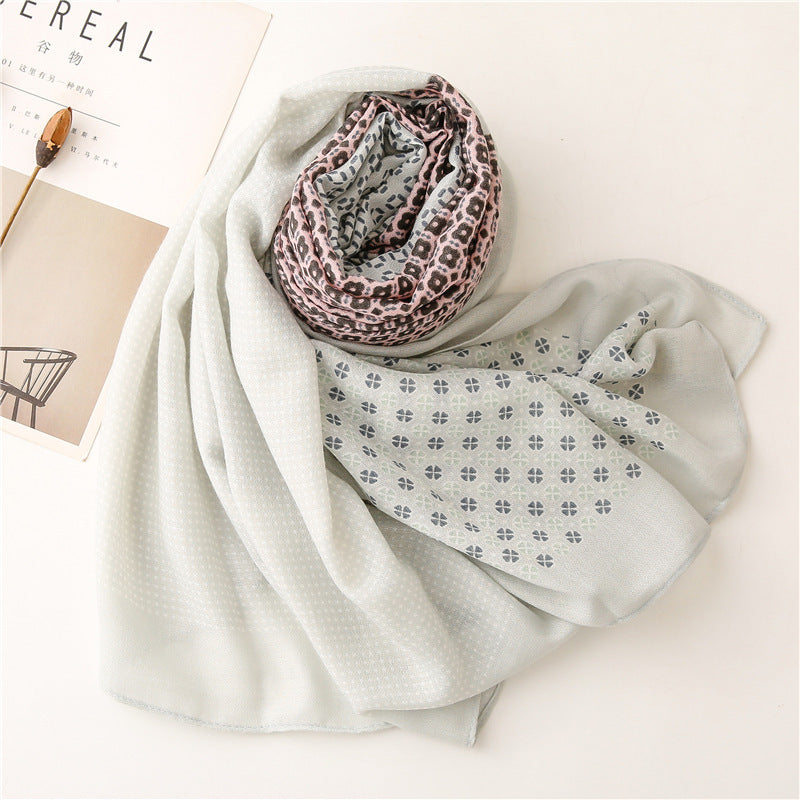 Plain Small Plaid Contrast Color Women's Silk Scarf Shawl Cotton And Linen