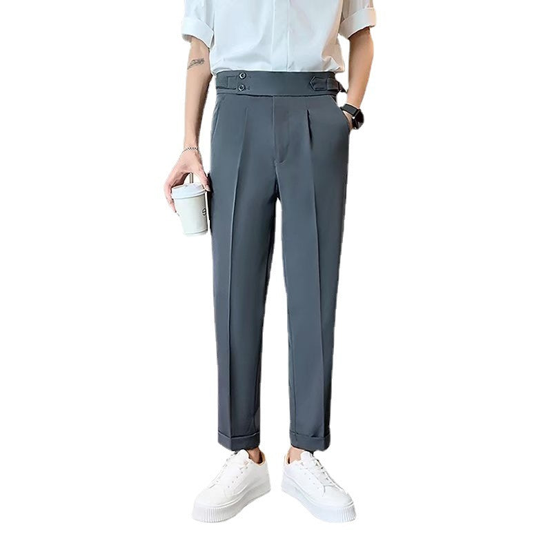 Draped Slim Fit Cropped Suit Pants for Men