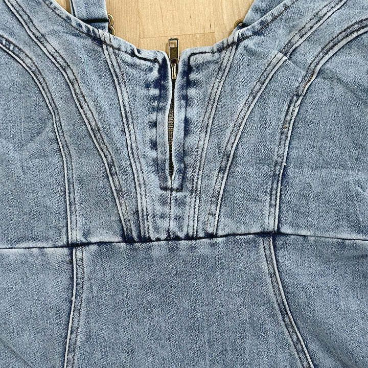 U-Neck Slim Fit Denim Slit Dress