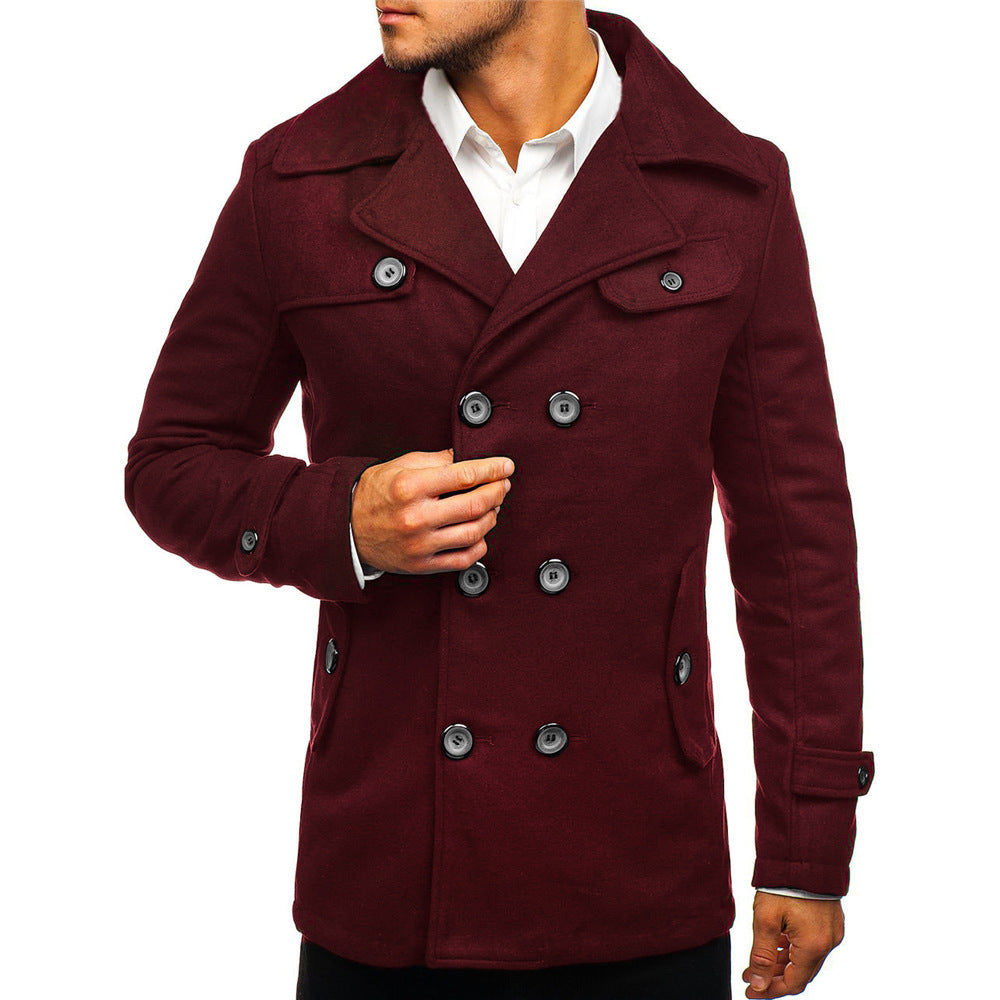 Classic Double-Breasted Woolen Slim Coat for Men