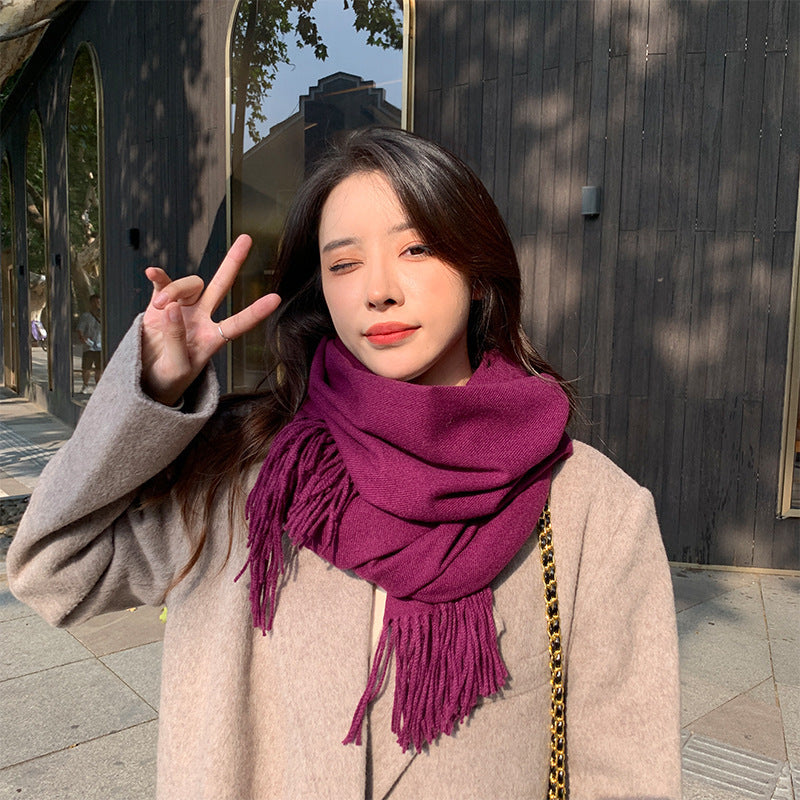 Elegant Wool Blend Tassel Scarf